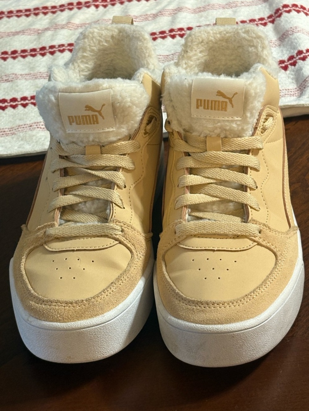 Puma Beige Tan Sherpa-Lined Low Top Sneakers